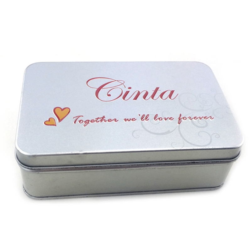 Boîte à bidons cosmétique rectangulaire en vernis argent avec logo estampé