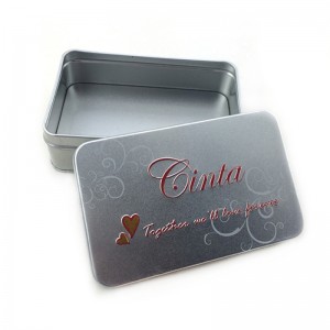Boîte à bidons cosmétique rectangulaire en vernis argent avec logo estampé