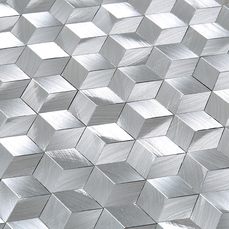 Tuile de mosaïque en aluminium blanche argentée d'hexagone de forme de diamant d'effet 3D pour le mur de décoration