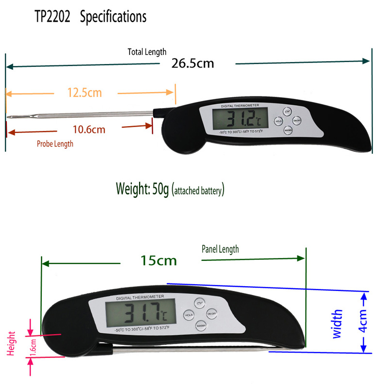 Thermomètre électronique pliant de cuisine de sonde de sonde alimentaire d'acier inoxydable d'approvisionnement en usine