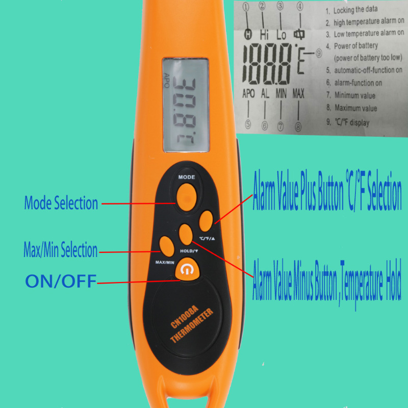 Le style rotatif de pic de 165 degrés détecte avec précision le thermomètre de nourriture