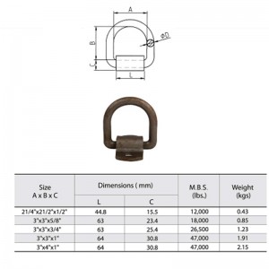 Anneau en D en acier au carbone forgé avec attaches