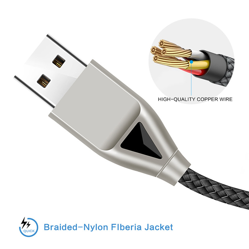 Câble USB en nylon KPS-8449CB - type diamant / c / éclairage / micro