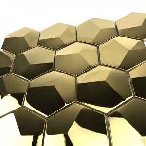 Le miroir hexagonal de tuiles de mosaïque d'or 3D dalle la mosaïque en métal pour la crédence de cuisine / décoration de salle de bains
