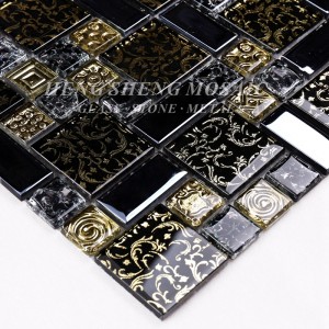 HDT02 Arabesque Nouveau Design Ligne Or Laminé Verre Noir Art Fleur Mosaïque Motif Carreaux Pour La Cuisine Dosseret Mur