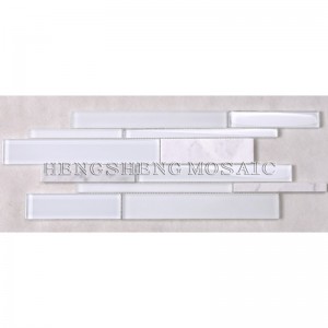 HSD131 Vente Chaude Dernière Conception Blanc Marbre De Carrare Mélangé Verre Mosaïque Cuisine Backsplash Subway Tile