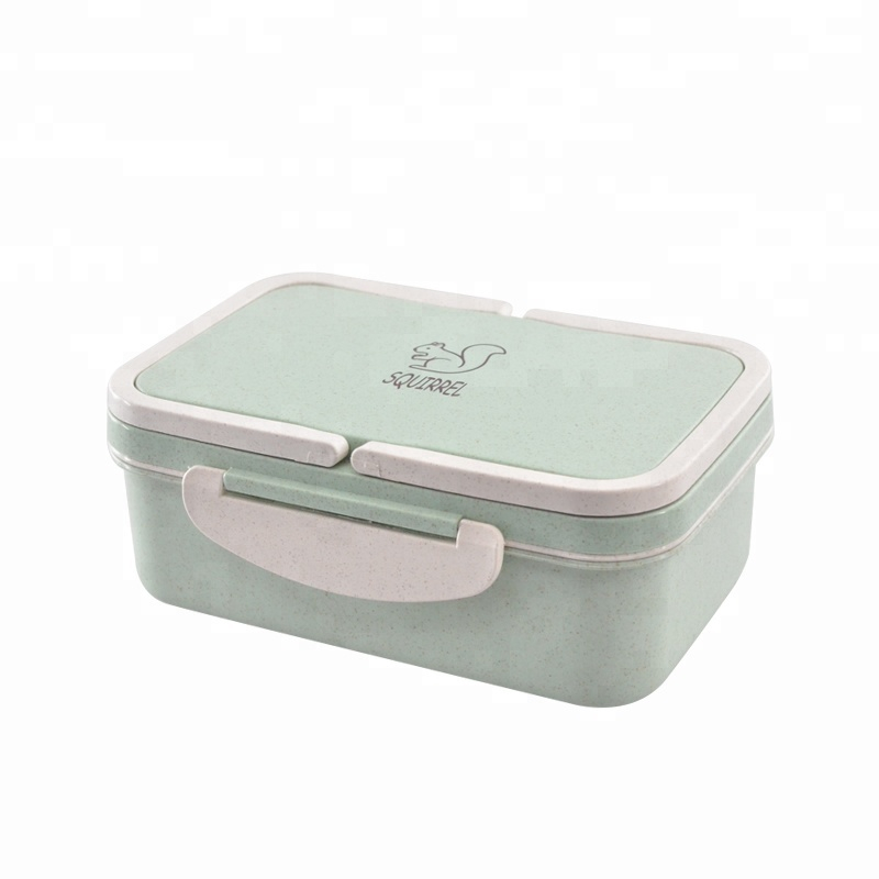 Boîte à lunch Bento écologique et portative pour enfants avec compartiment à 3 compartiments et paille de blé sans BPA