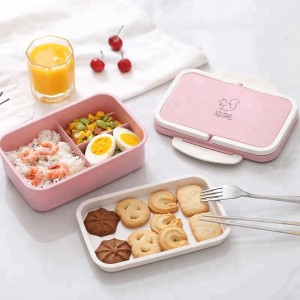 Boîte à lunch Bento écologique et portative pour enfants avec compartiment à 3 compartiments et paille de blé sans BPA
