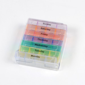 Couleur arc-en-ciel 7 jours Une semaine Un type de tiroir à tour, boîte à pilules ovale