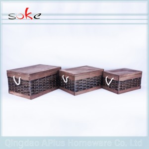 Bac de rangement tissé avec poignée en rotin naturel PE