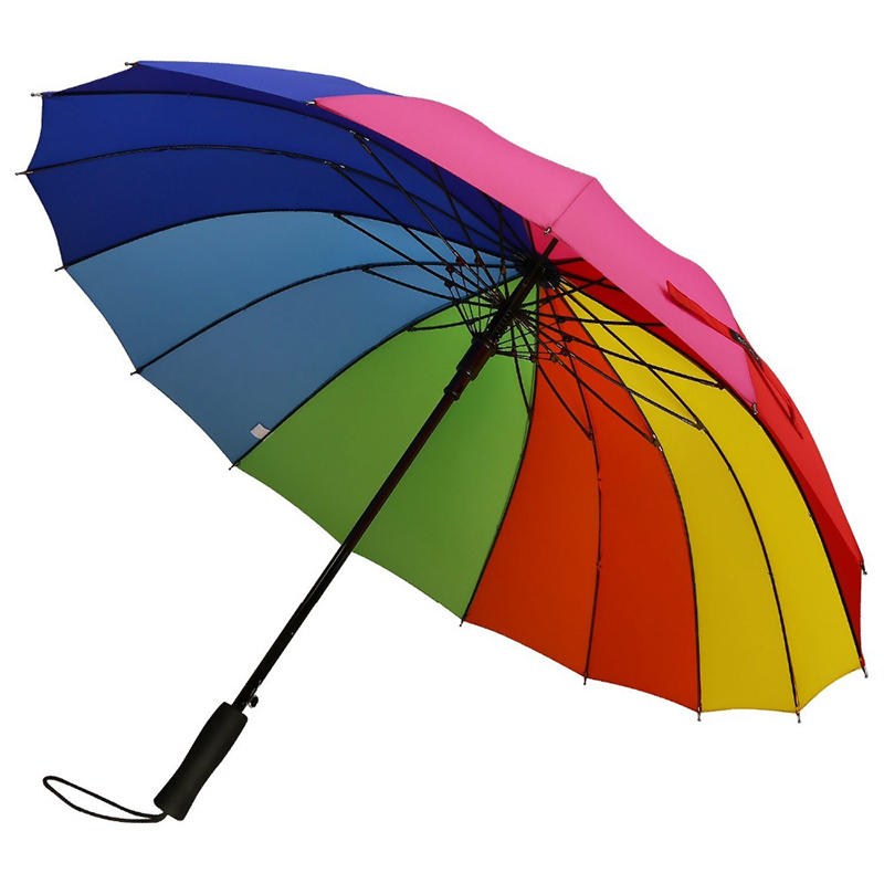 Cadre de parapluie de promotion ouvert automatique de 16 côtes Rainbow color parapluie droit personnalisé personnalisé
