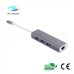 USB 3.1 Type c à RG45 femelle Gigabit Ethernet + 3 * Coque ABS femelle 2.0 Code: FEF-USBIC-016