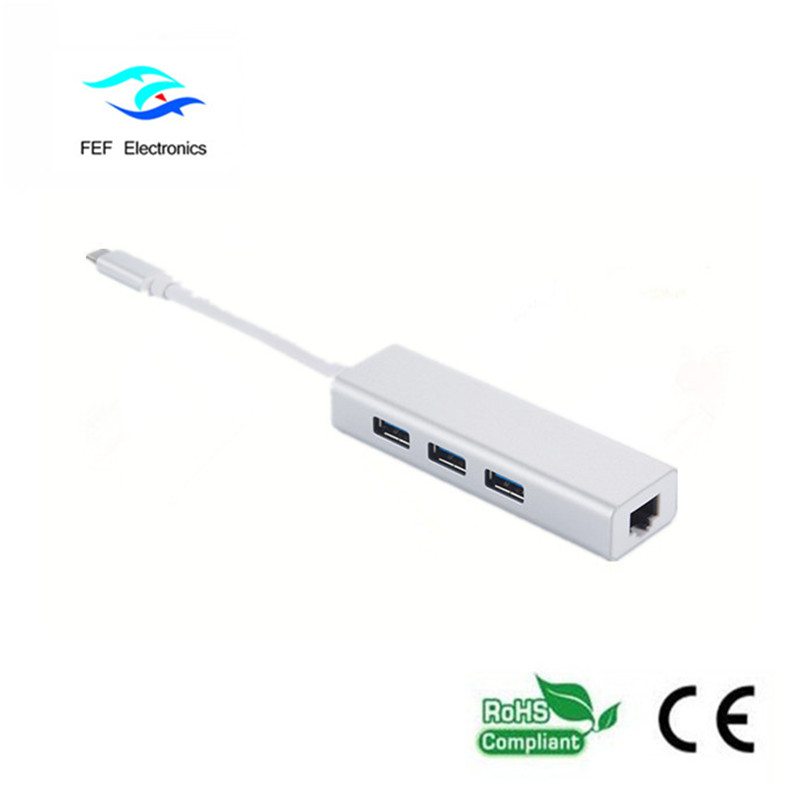 USB 3.1 Type c à RG45 femelle Gigabit Ethernet + 3 * Coque ABS femelle 2.0 Code: FEF-USBIC-016