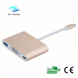 Convertisseur USB TYPE-C vers USB3.0 femelle + VGA femelle + PD Convertisseur trois en un Coque ABS Code: FEF - USBIC-007