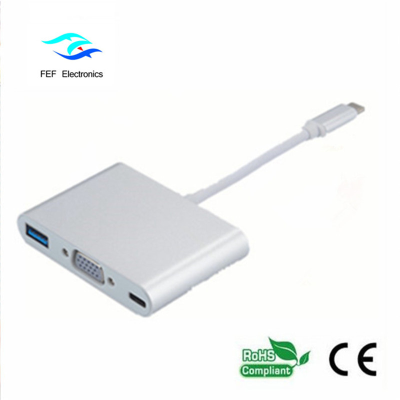 Convertisseur USB TYPE-C vers USB3.0 femelle + VGA femelle + PD Convertisseur trois en un Coque ABS Code: FEF - USBIC-007