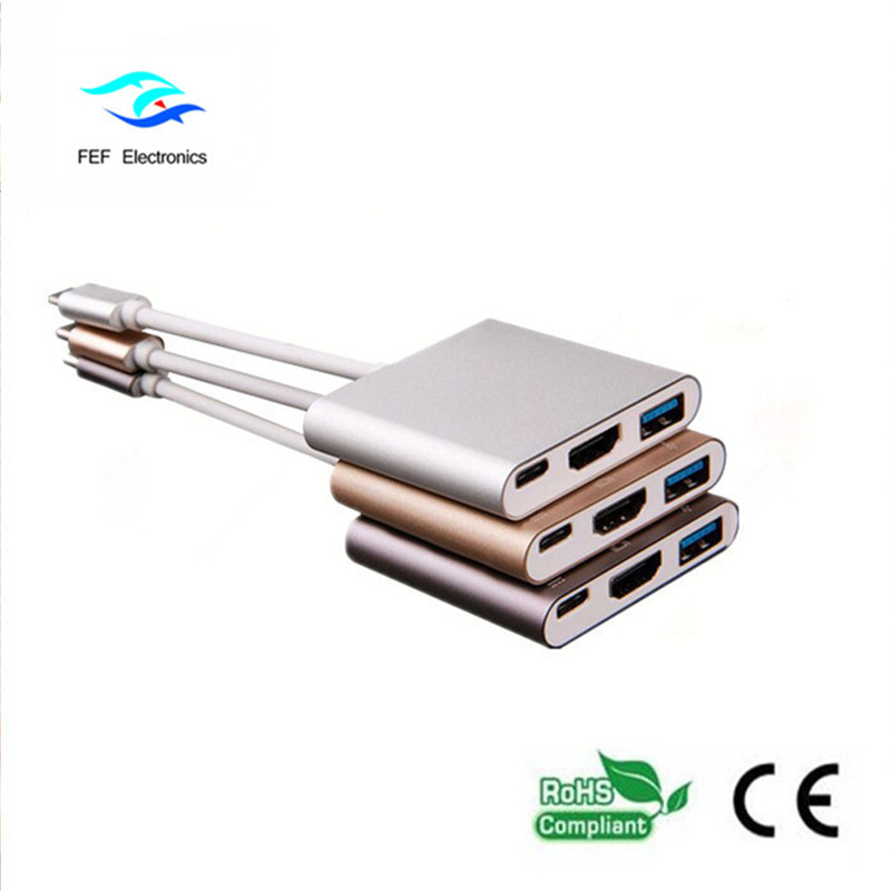 USB type c à usb3.0 femelle + HDMI femelle + PD convertisseur boîtier en métal FEF-USBIC-005A
