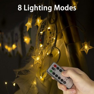 Guirlandes lumineuses, Rymbo 34ft Éclairage de forme d'étoile pour l'intérieur et l'extérieur, DEL blanc chaud, lumières scintillantes, câble à cordes alimenté par USB et transparent, adaptateur distant