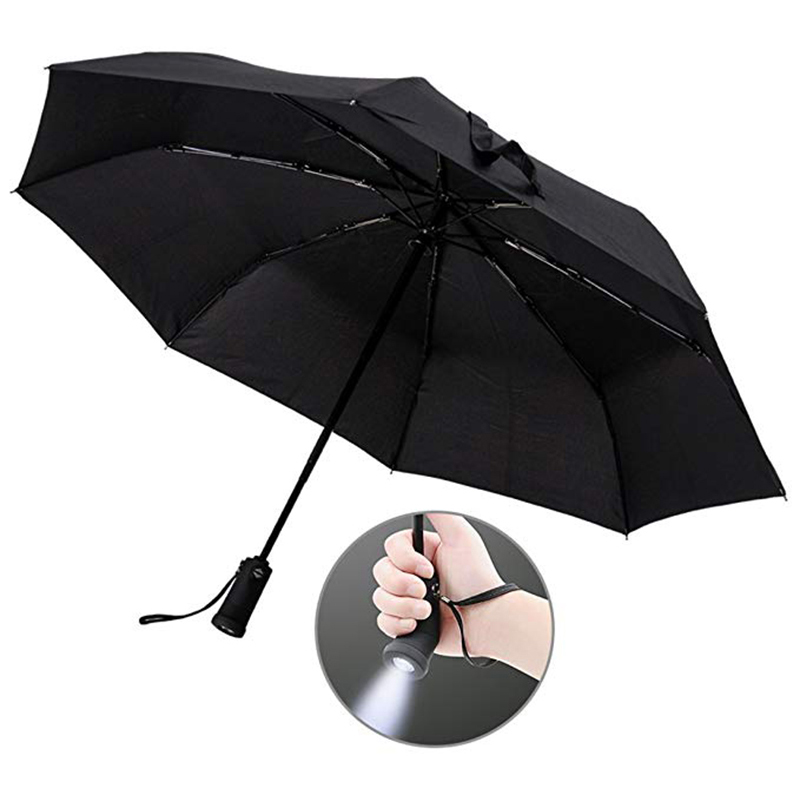 Parapluie 3 à ouverture automatique et à fermeture automatique avec poignée pour lampe de poche