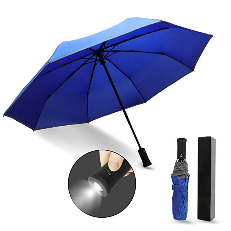 Parapluie 3 à ouverture automatique et à fermeture automatique avec poignée pour lampe de poche