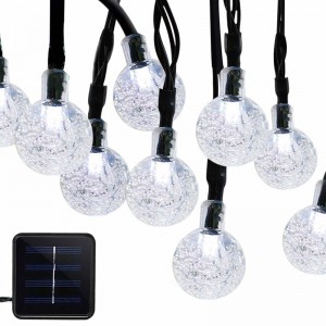 chaîne de lampe solaire 50 LED sphère de cristal de bulle 7 m / 23 ft 8 mode lumières de fée de noël convient pour extérieur paysage de Noël jardin cour famille vacances chemin pelouse partie décoré de lumières blanches