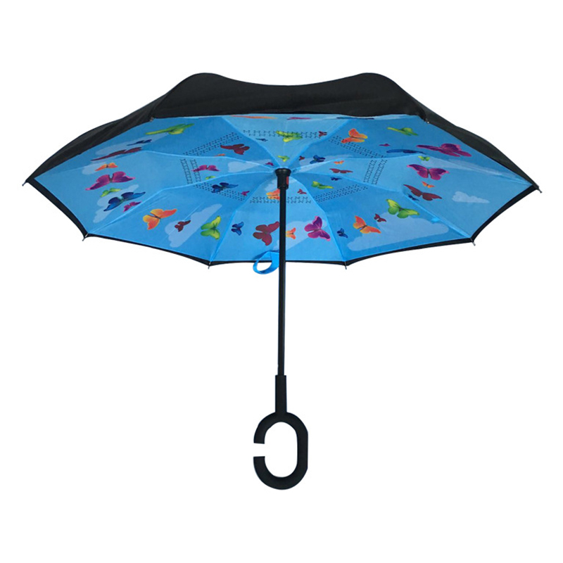 Parapluie inversé taille enfants 19 pouces avec motif d'impression papillon parapluie inversé droit