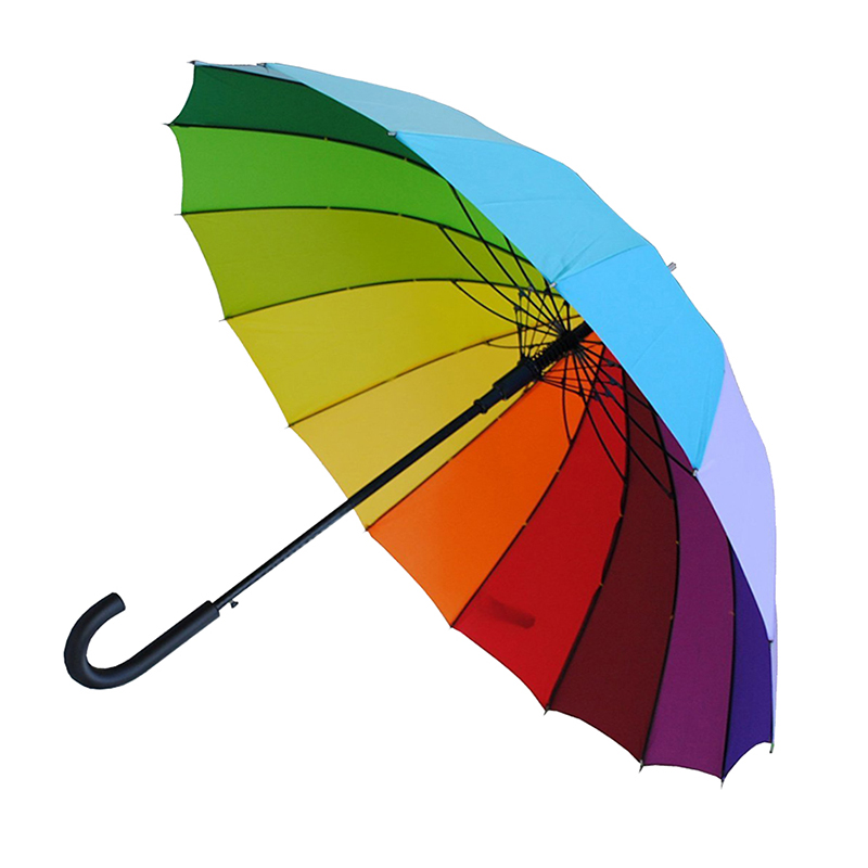 Cadeaux de compagnie d'arc-en-ciel de 16 côtes métal de parapluie de parapluie droit avec la fonction ouverte automatique