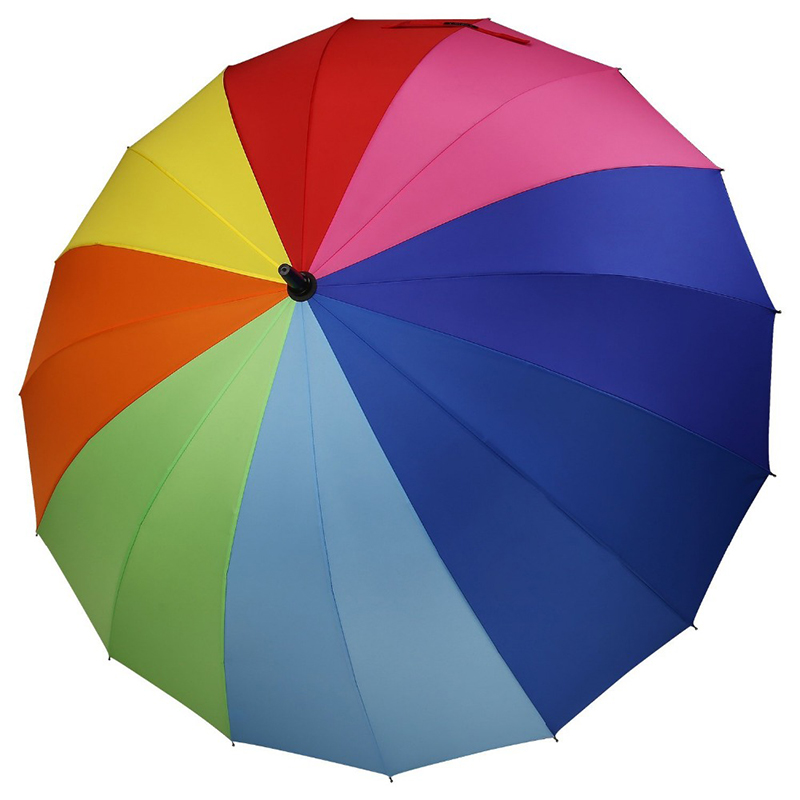 Cadeaux de compagnie d'arc-en-ciel de 16 côtes métal de parapluie de parapluie droit avec la fonction ouverte automatique