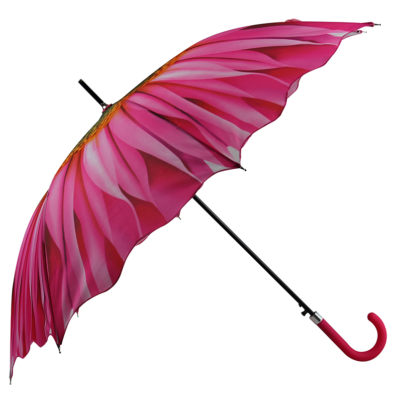 Parapluie de vente en gros droit avec un bord d’impression de fleur au design personnalisé