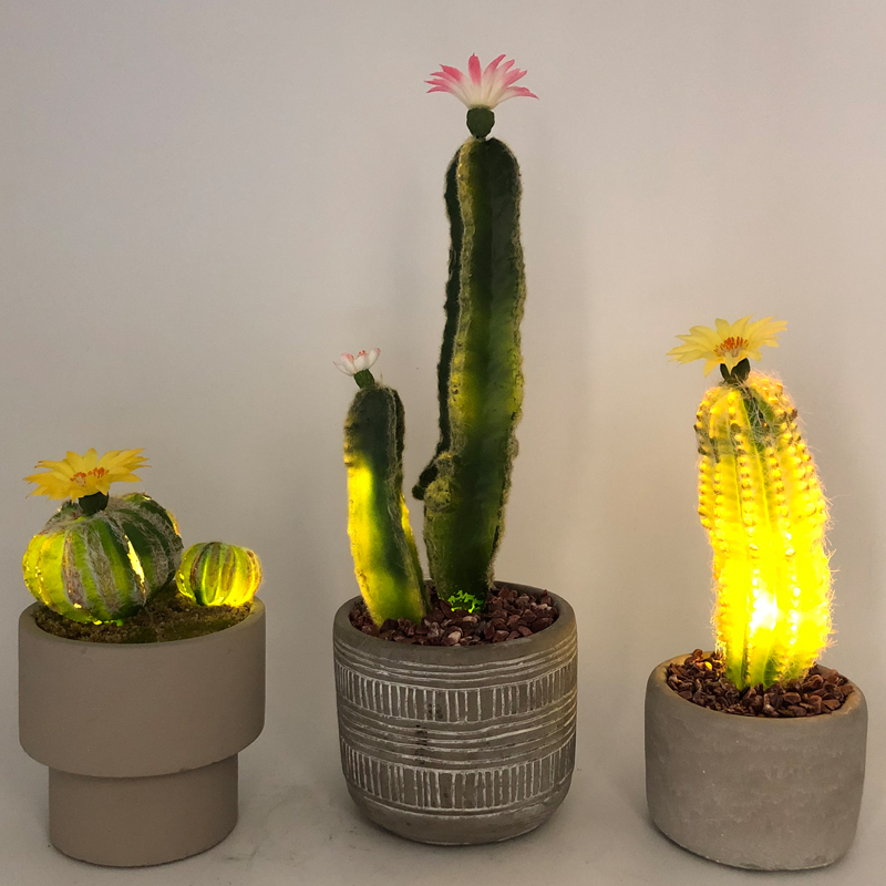 Cactus artificiel de LED dans la décoration succulente de Faux de pot en verre décoratif