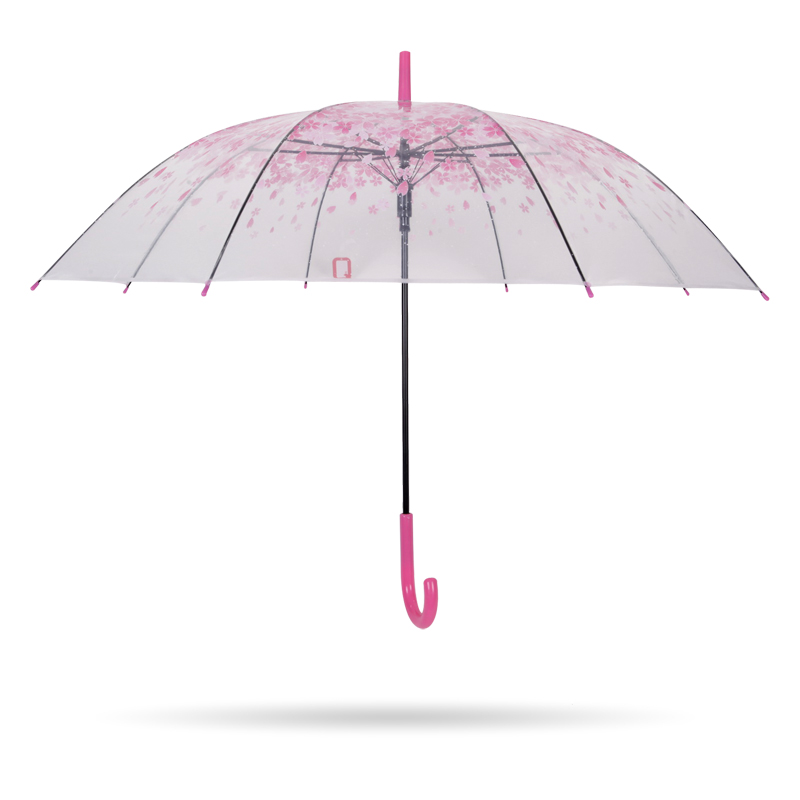 sakura rose 23 '' 8k auto ouvert plastique J poignée transparente poe parapluie droit