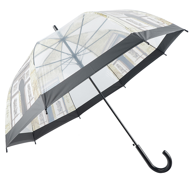 Matériau transparent parapluie rian dôme ouvert auto parapluie droit apollo
