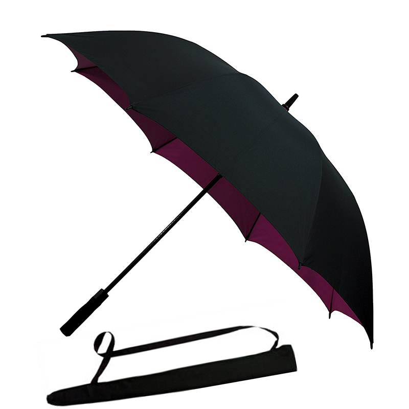 Parapluie de golf double ouvert à ouverture automatique avec coupe-vent et logo sur la manche