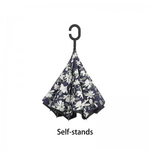 Parapluie imperméable coupe-vent avec imprimé de fleurs inversé parapluie striaght
