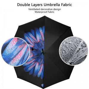 Parapluie imperméable coupe-vent avec imprimé de fleurs inversé parapluie striaght