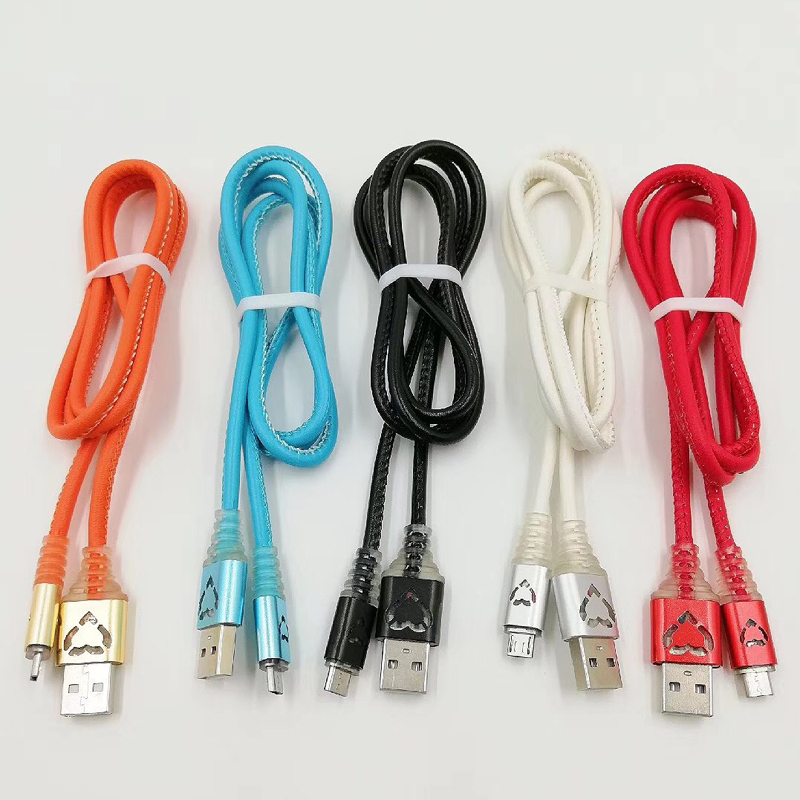 Cuir PU à DEL à chargement rapide, boîtier rond en aluminium Câble USB pour charge et synchronisation micro USB, type C, iPhone