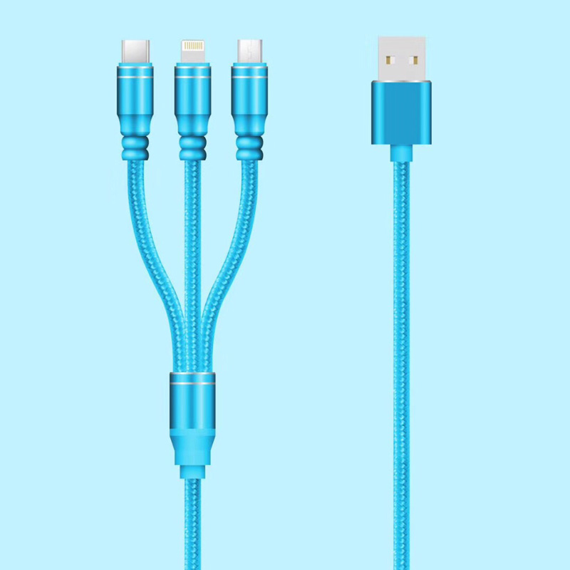 Câble tressé 3 en 1 Charge Boîtier rond en aluminium USB 2.0 Câble de données USB de type C micro-éclair Type C
