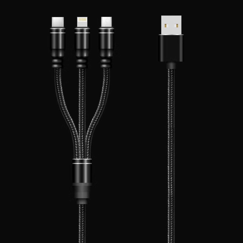 Câble tressé 3 en 1 Charge Boîtier rond en aluminium USB 2.0 Câble de données USB de type C micro-éclair Type C