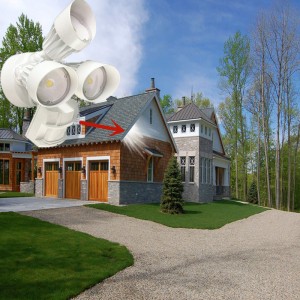 Lumière de sécurité à LED pour extérieur, détecteur de mouvement, 30W, 3 têtes, blanche, lumière de mouvement