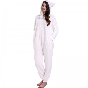 Pyjama Onesie Crème Femmes À Capuche Avec Oreilles Animales