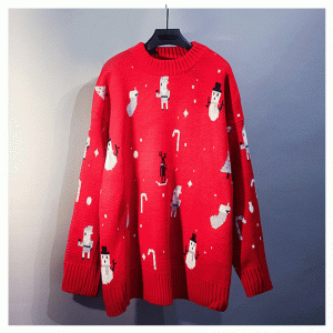 2019 Pop pull femme d'hiver version coréenne décontractée pull en tricot rouge de Noël