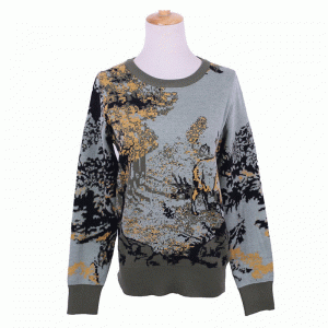 Dames vertes de chandail de pull-over de jacquard d'armée de laine d'ODM 100% d'OEM fait sur commande de laine