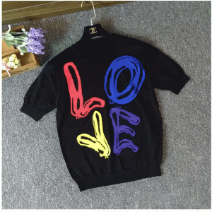 Pullover à manches courtes été 2018 Custom Jacquard LOVE Font