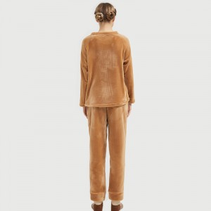 Ensemble de pyjamas à broderies d'animaux en molleton pour femmes