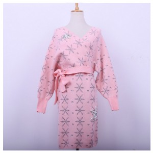 2018 dames chaudes slash cardigan tricoté appliques flocon de neige chaud strass