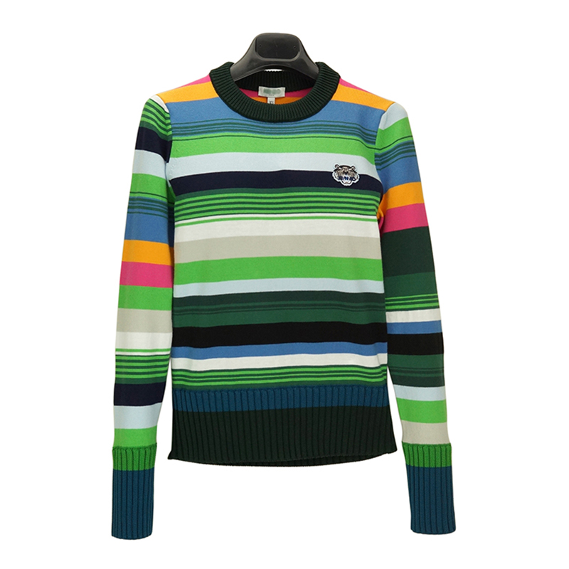 Pull en tricot à col rond multicolore de rayures multicolores de mélange de laine de dames