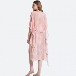 Ensemble de pyjama en satin pour femme avec châle imprimé