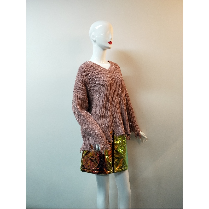 PULL MÉTALLIQUE ROSE V-NECK RLWS0049F