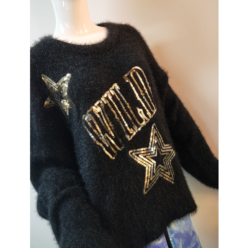 PULL À IMPRIMÉ ÉTOILES NOIR RLWS0056F