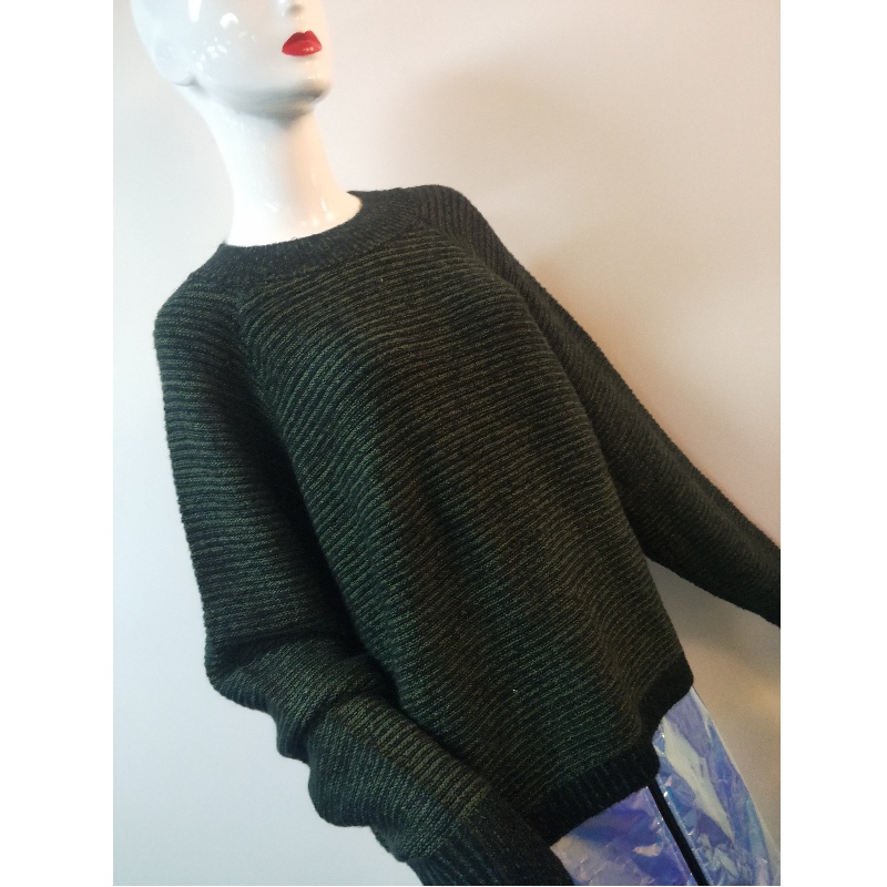 PULL CREW POUR FEMME VERT ET NOIRE RLWS0087F