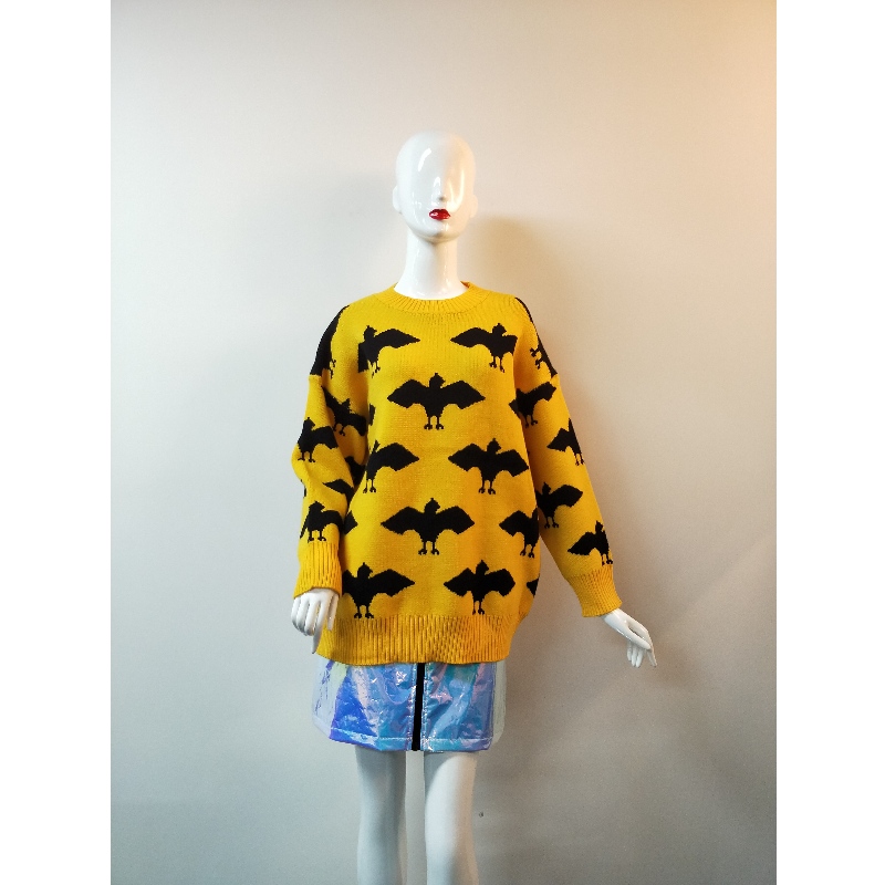 PULL JAUNE PEINT POUR FEMMES RLWS0124F